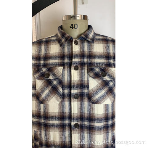Men's Long Sleeve Plaid Quilted Sherpa Shirt Jacket
